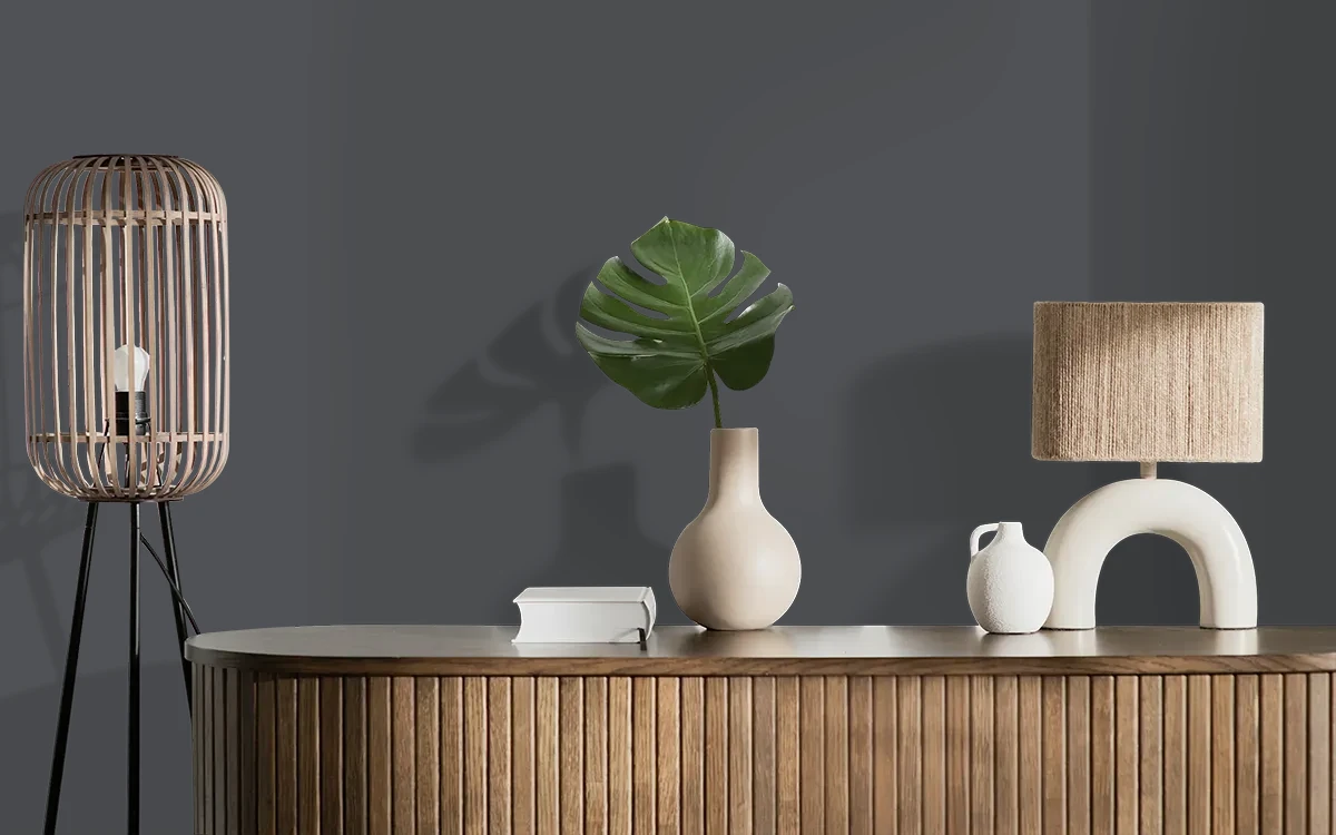 Nippon Paint's BEDROCK BOTTOM color on different wall surfaces.