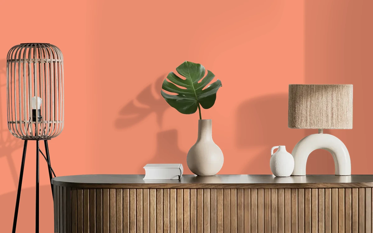 Nippon Paint's BEING PEACH color on different wall surfaces.