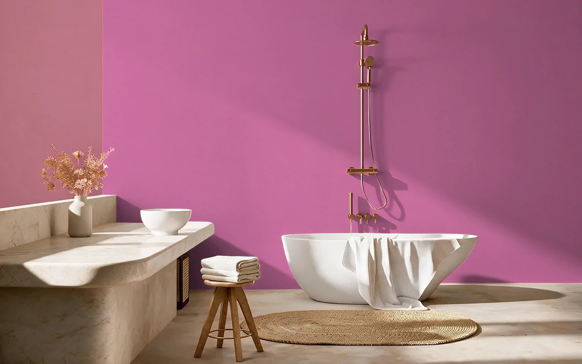 Nippon Paint's BERRY RUSH color on different wall surfaces.