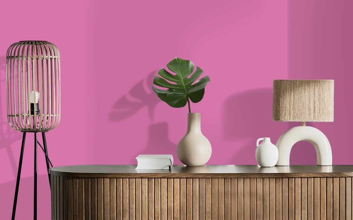 Nippon Paint's BERRY RUSH color on different wall surfaces.