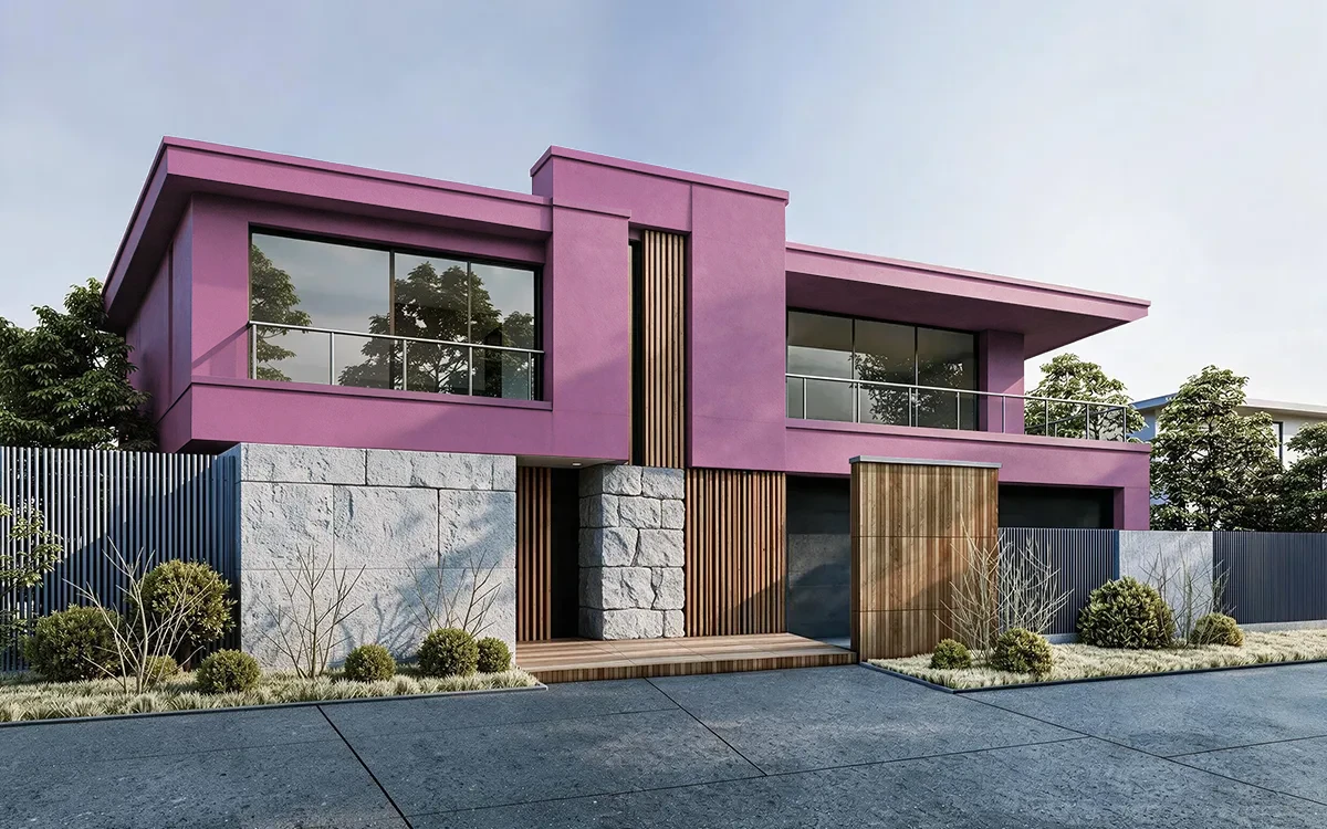 Nippon Paint's BERRY RUSH color on different wall surfaces.