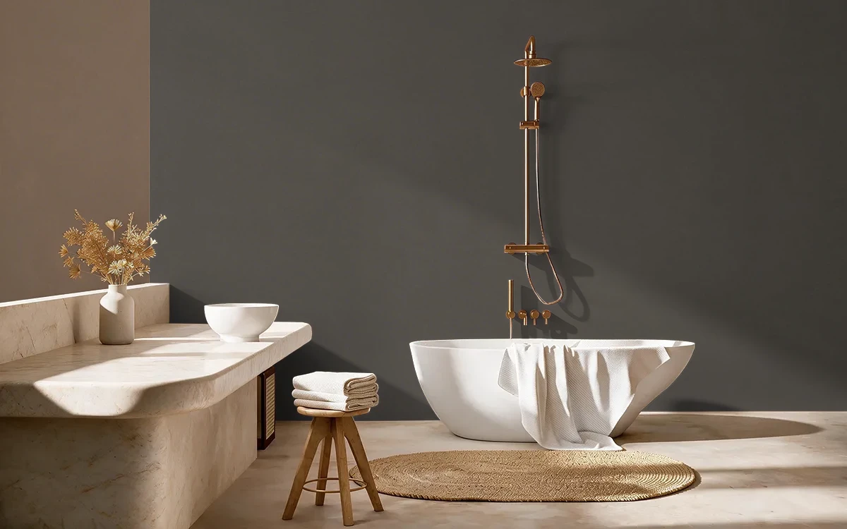 Nippon Paint's BILLOWING SMOKE color on different wall surfaces.