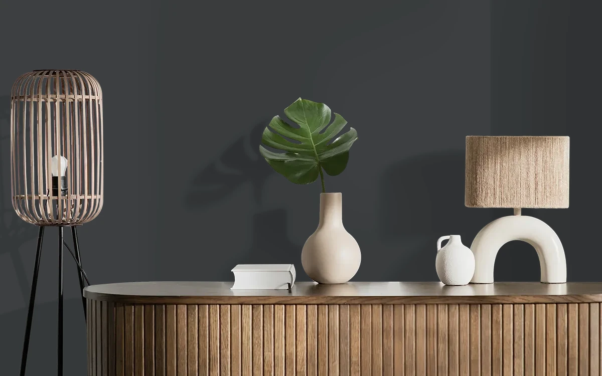 Nippon Paint's BLACK MAGIC color on different wall surfaces.