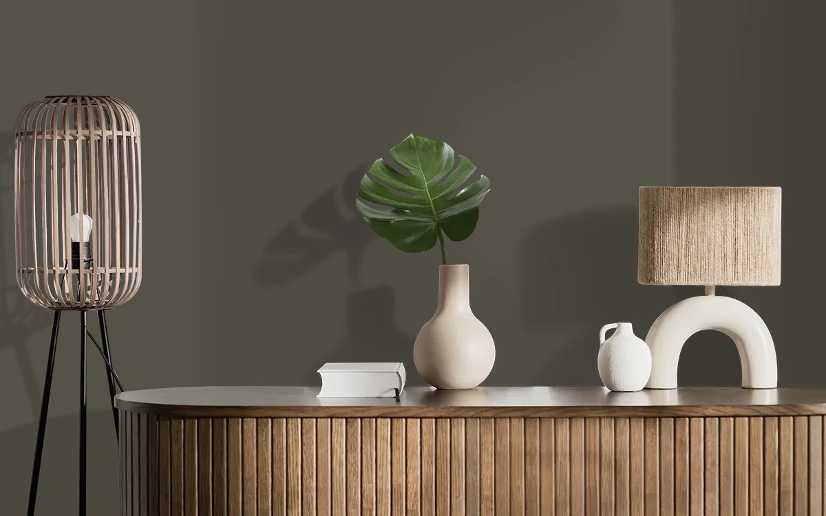 Nippon Paint's BLACK SMOKE color on different wall surfaces.