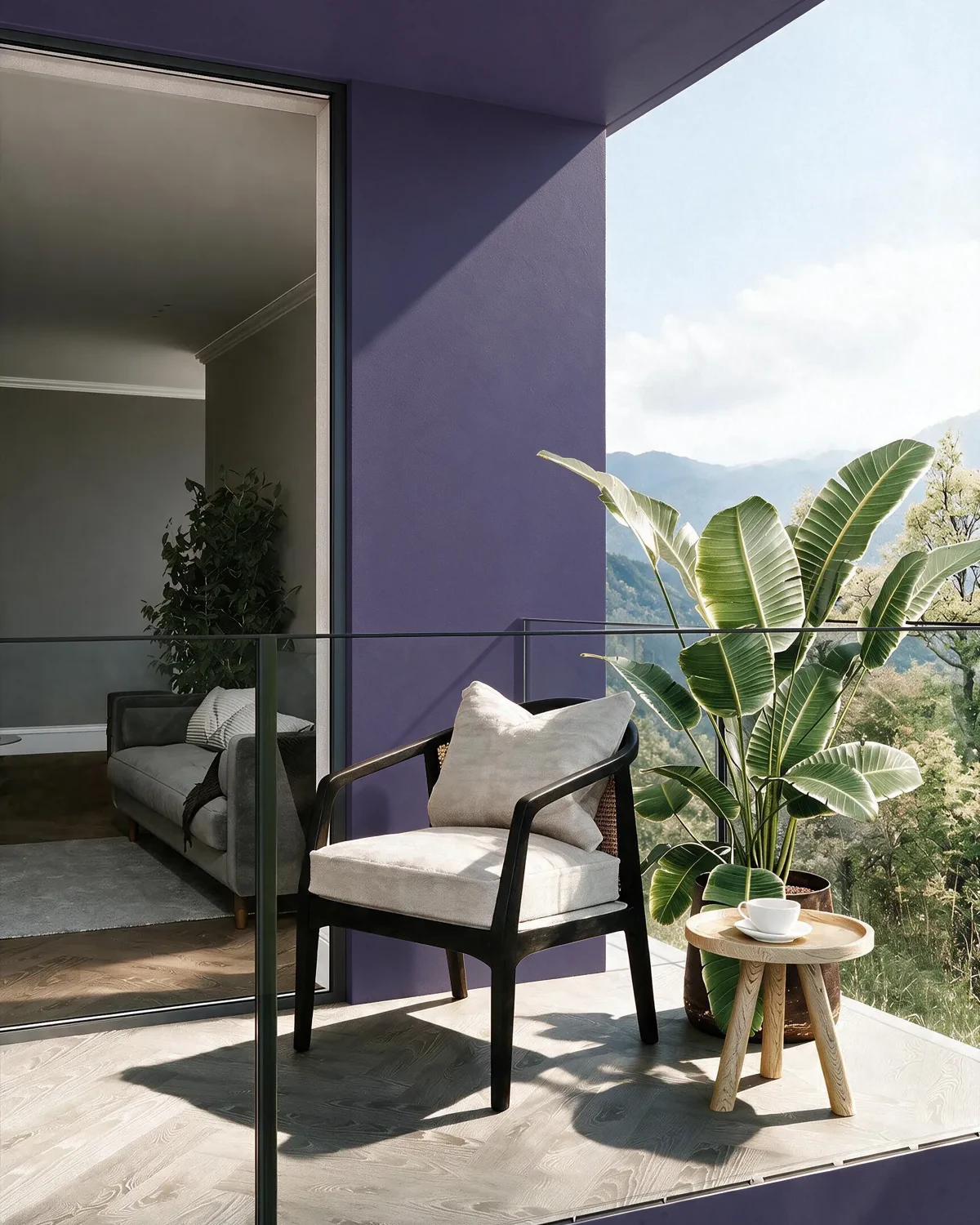 Nippon Paint's BLESSED PURPLE color on a beautifully decorated wall.