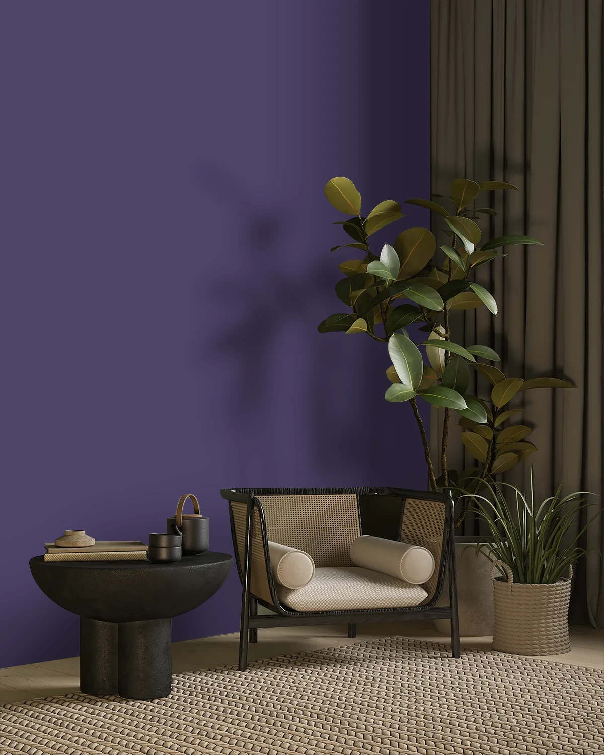 Nippon Paint's BLESSED PURPLE color on a beautifully decorated wall.