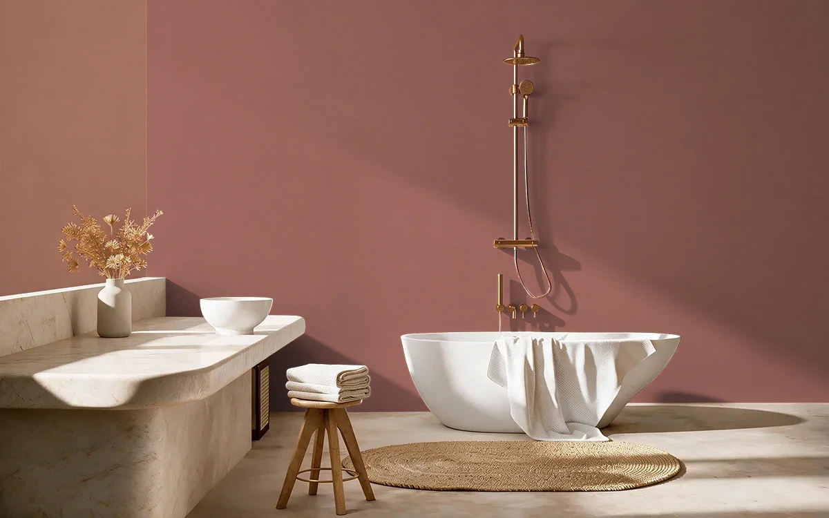 Nippon Paint's BLOOM HEART color on different wall surfaces.
