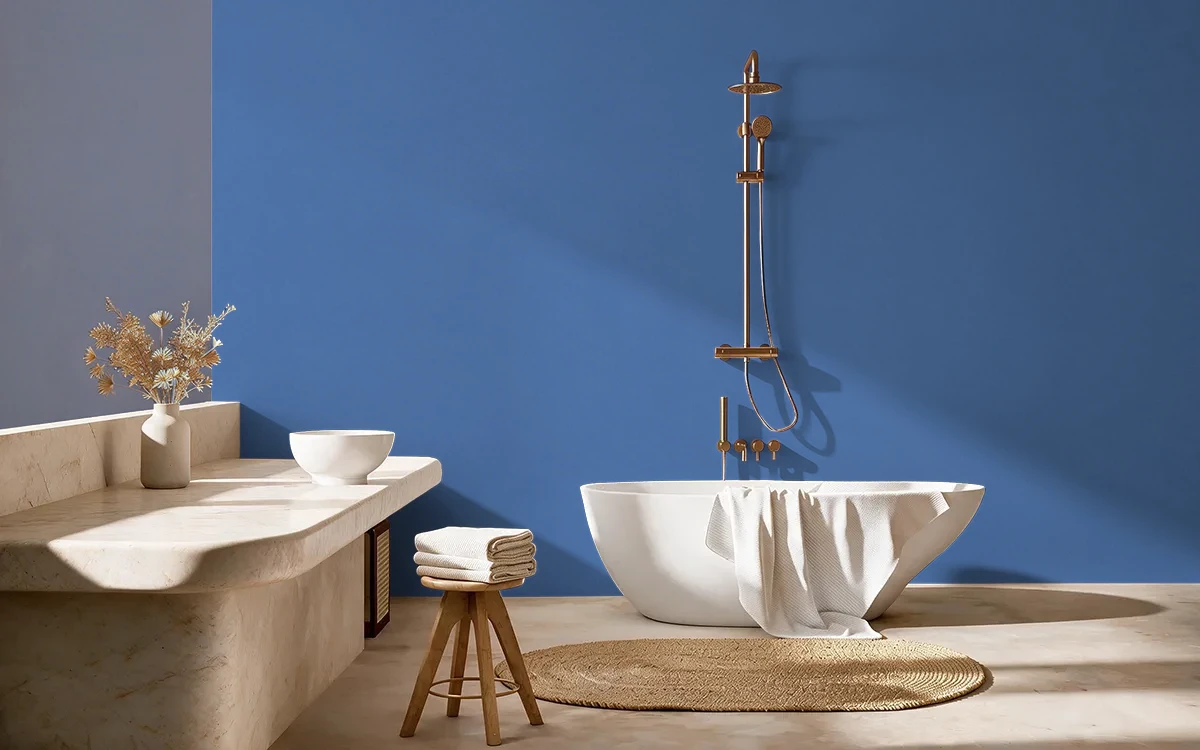 Nippon Paint's BLUE AWARD color on different wall surfaces.