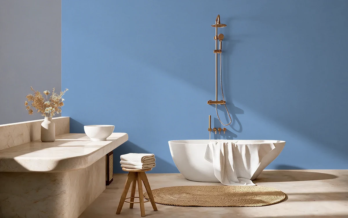Nippon Paint's BLUE EMOTION color on different wall surfaces.