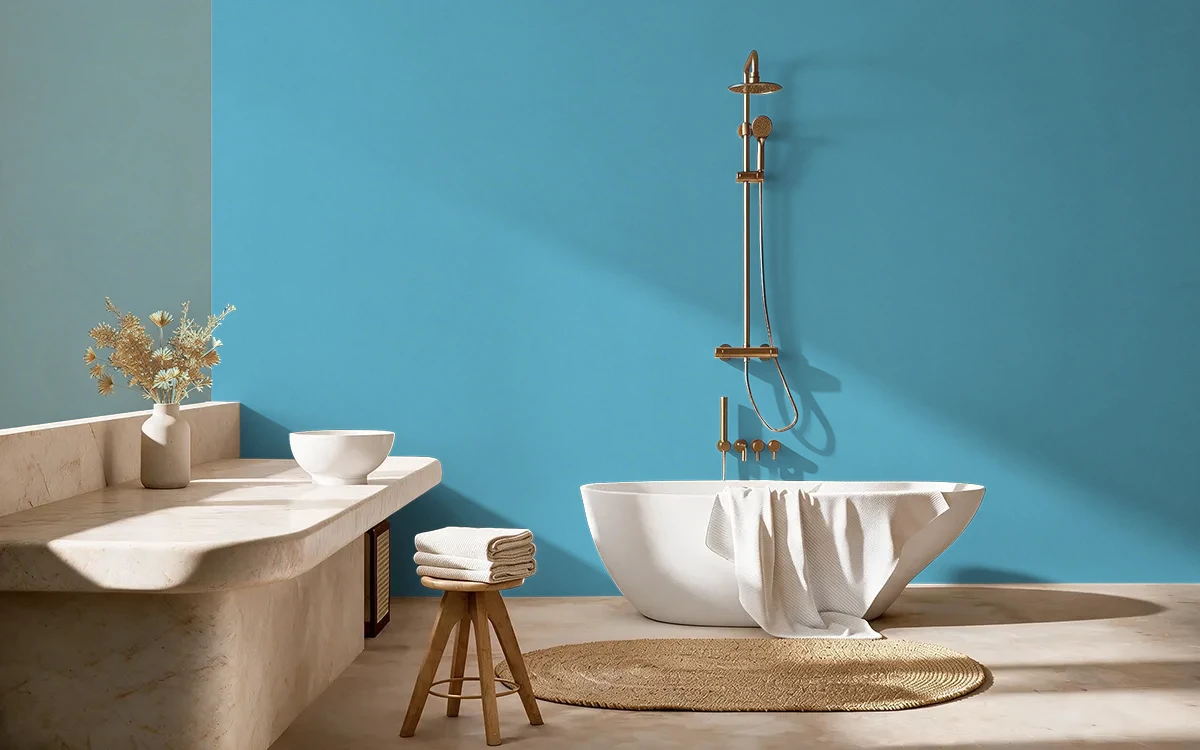 Nippon Paint's BLUE ENTRY color on different wall surfaces.