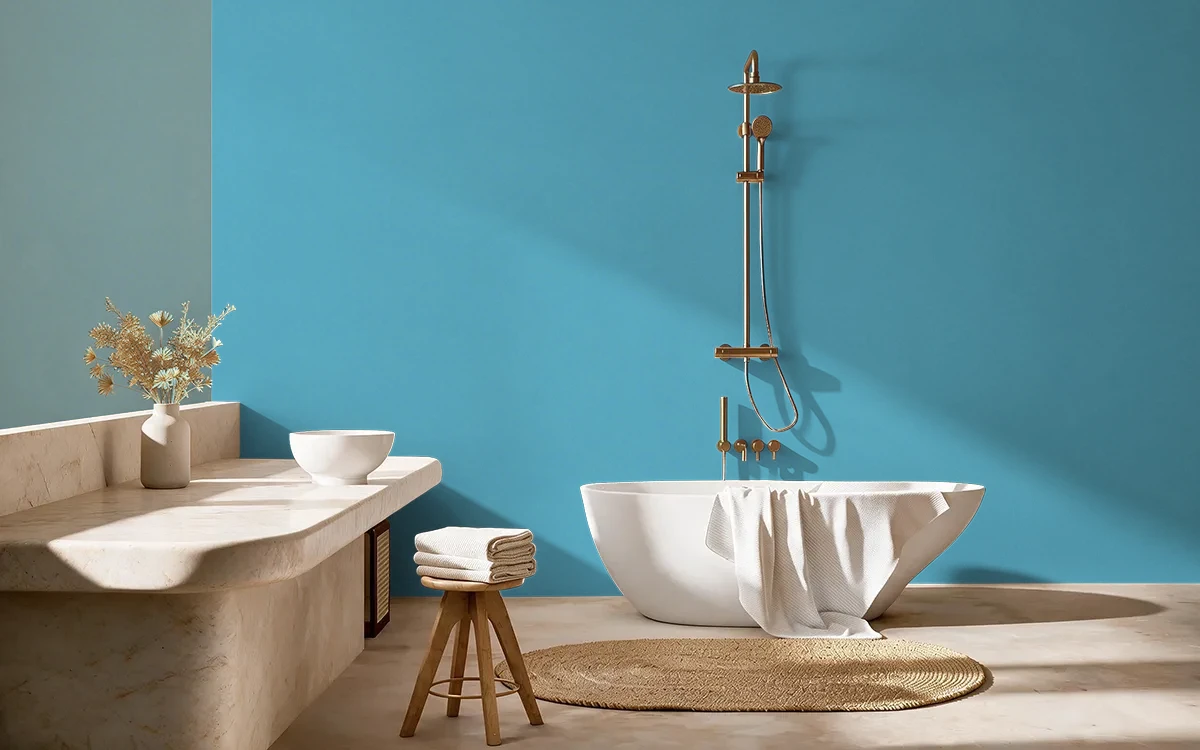 Nippon Paint's BLUE ENTRY color on different wall surfaces.