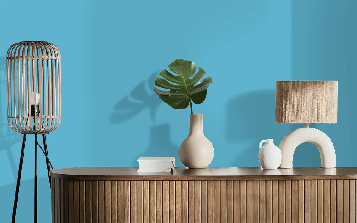 Nippon Paint's BLUE ENTRY color on different wall surfaces.