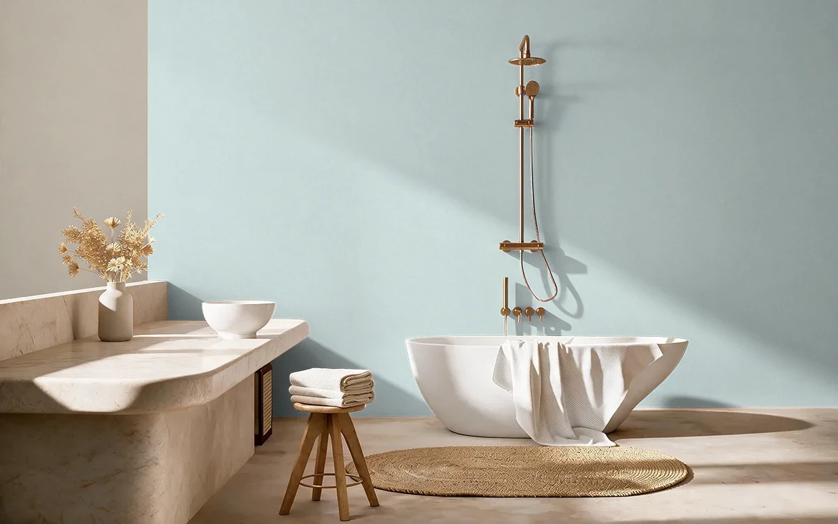 Nippon Paint's BLUE GEM color on different wall surfaces.