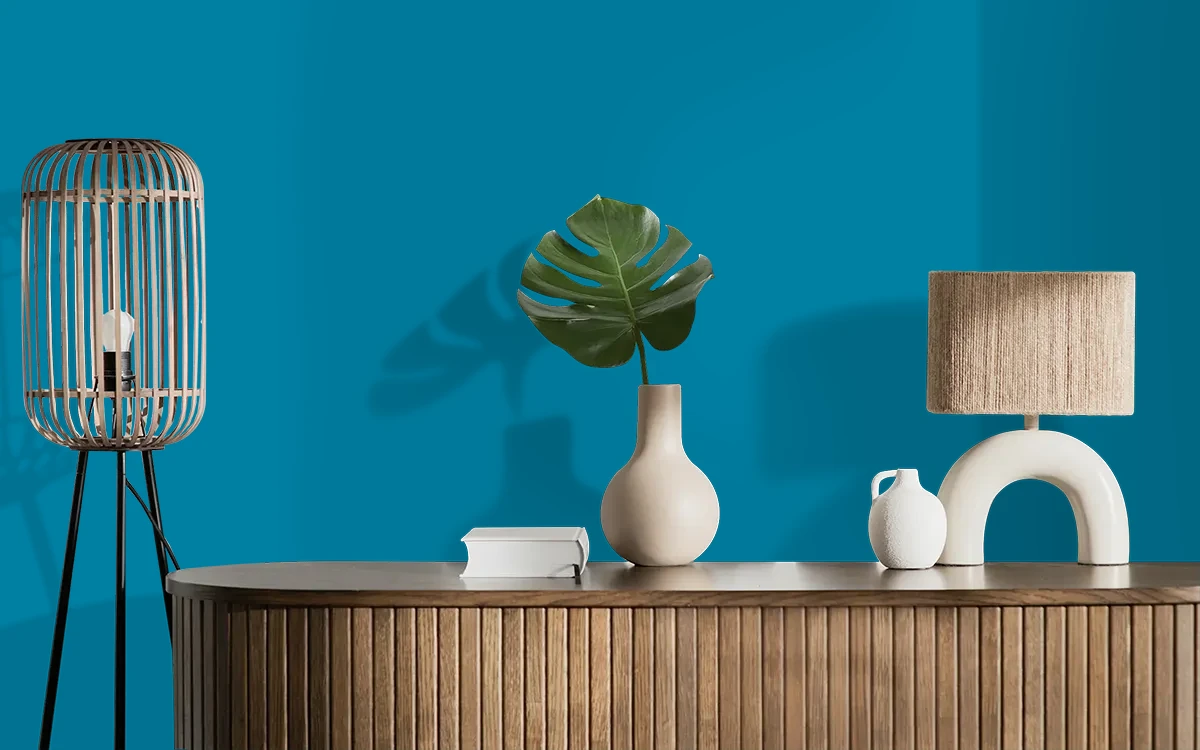 Nippon Paint's BLUE JEWEL color on different wall surfaces.