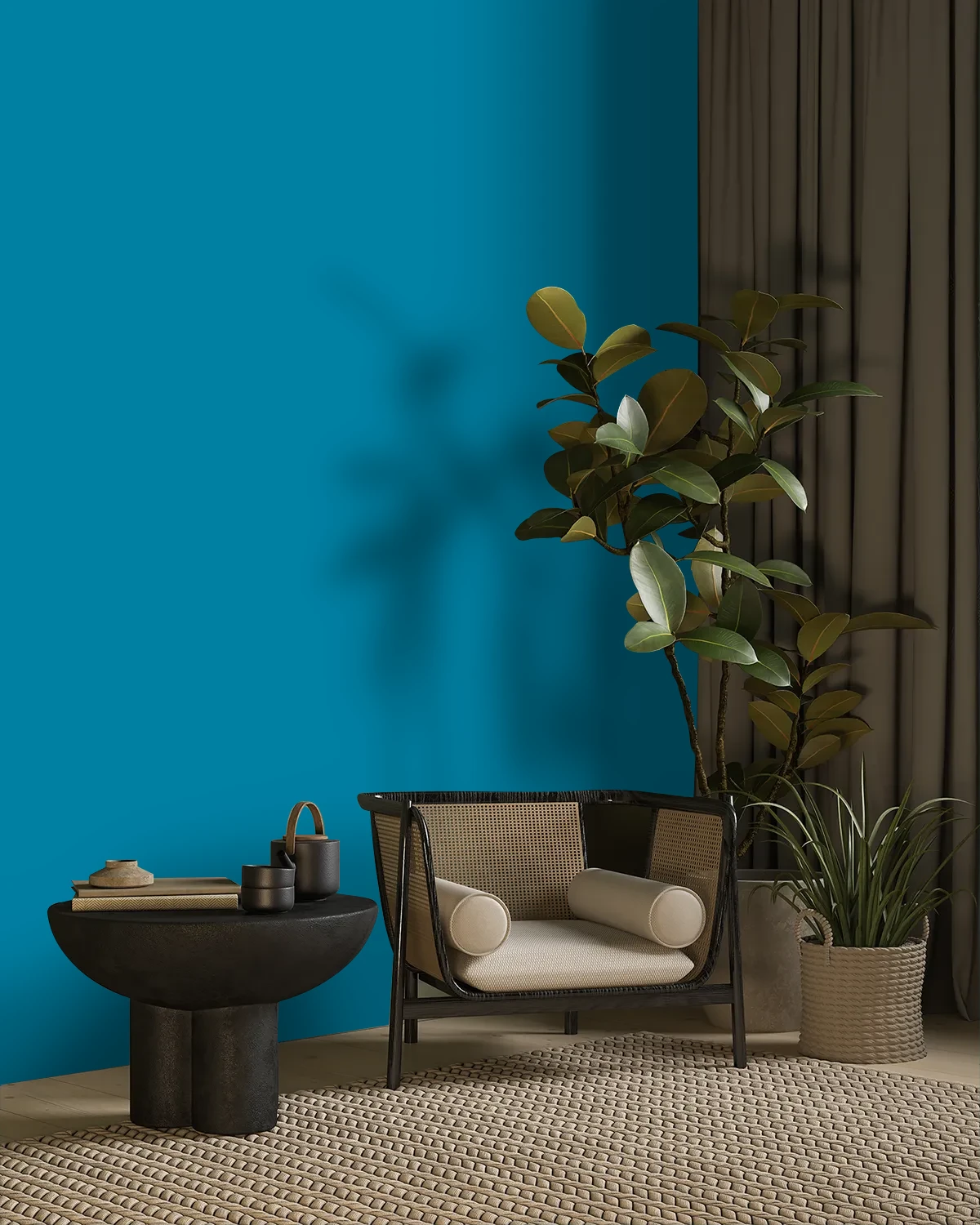 Nippon Paint's BLUE JEWEL color on a beautifully decorated wall.