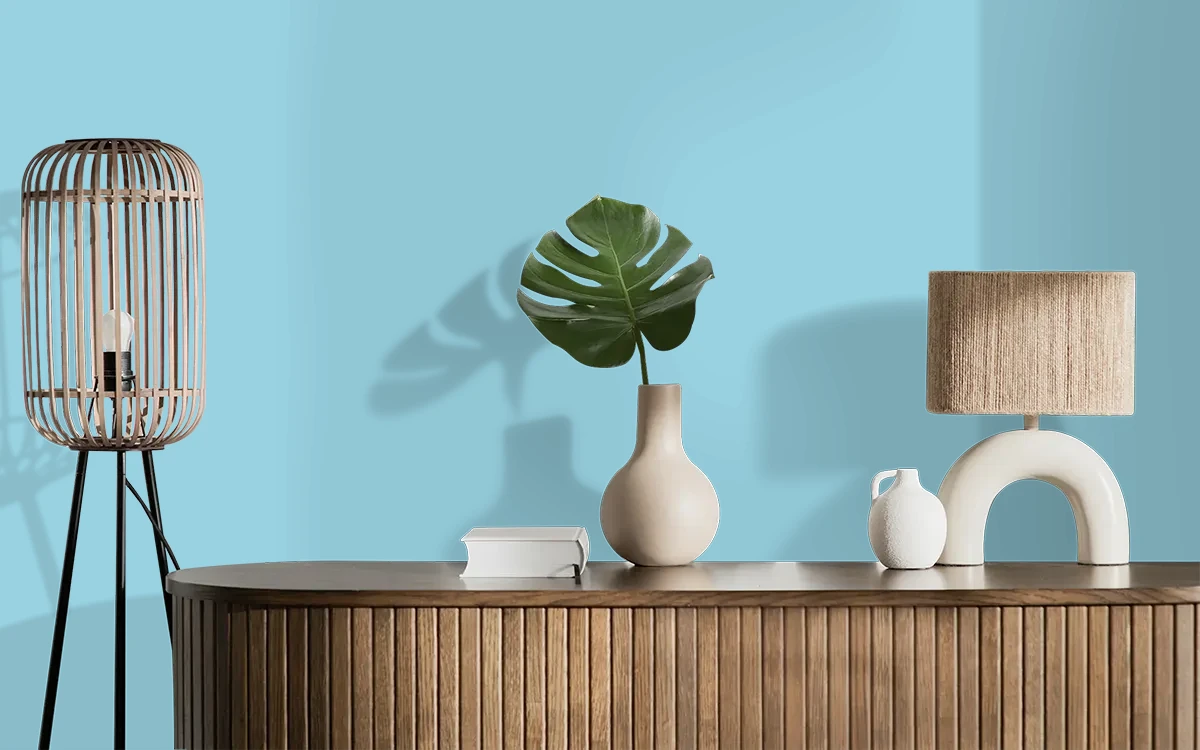 Nippon Paint's BLUE JIVE color on different wall surfaces.