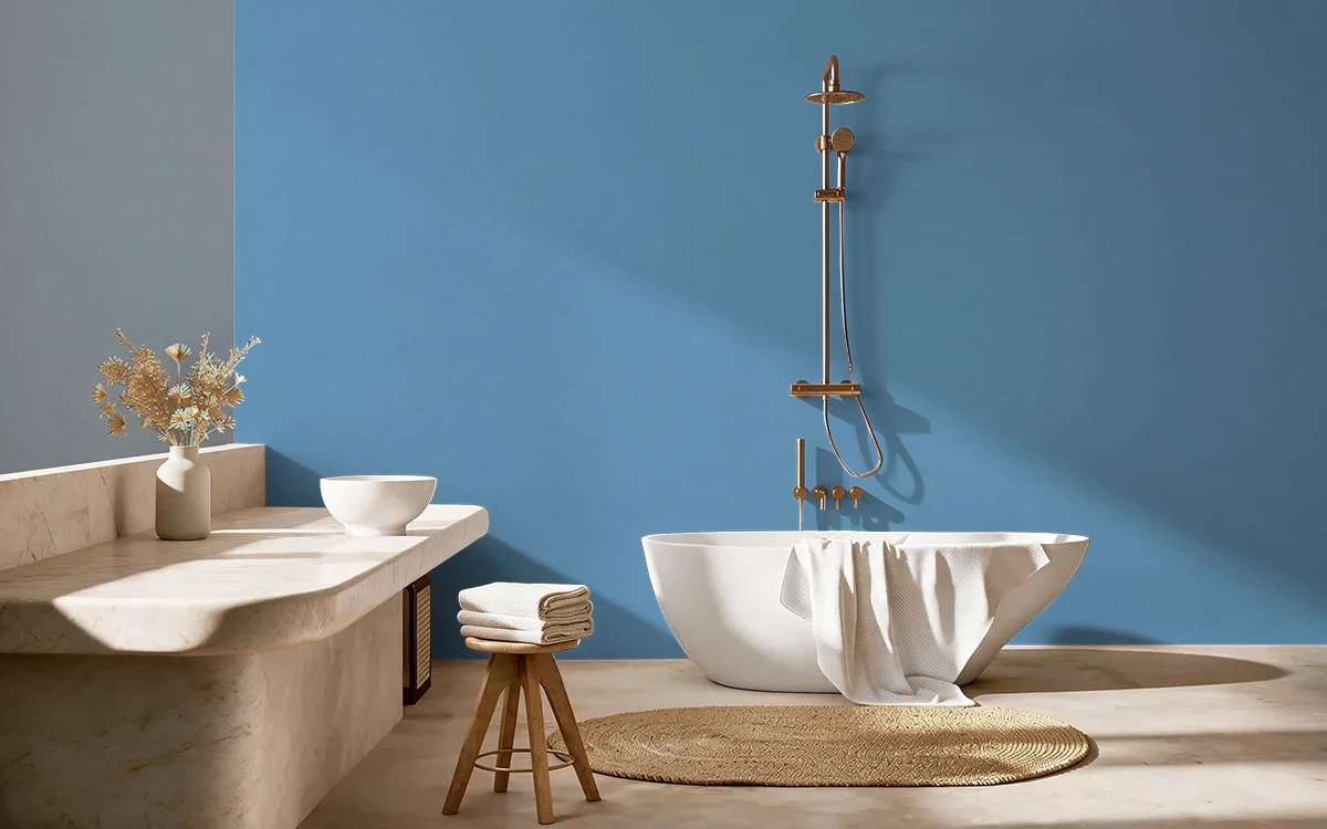 Nippon Paint's BLUE LAGOON color on different wall surfaces.