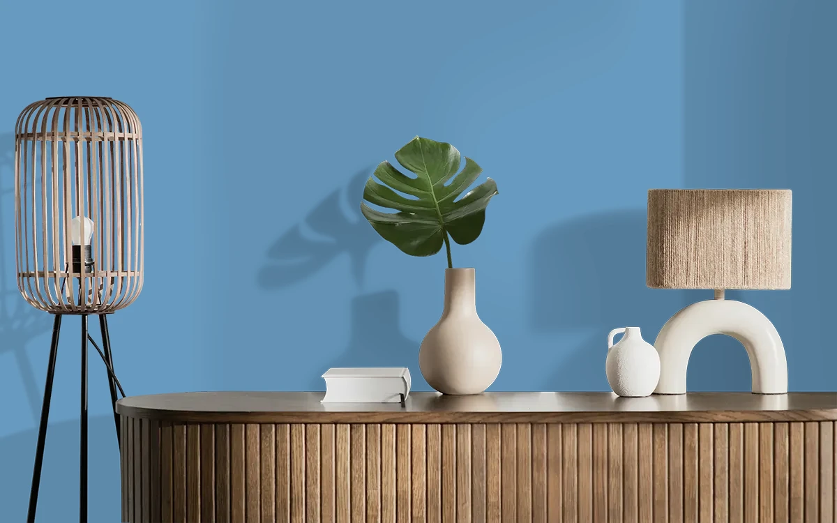 Nippon Paint's BLUE LAGOON color on different wall surfaces.