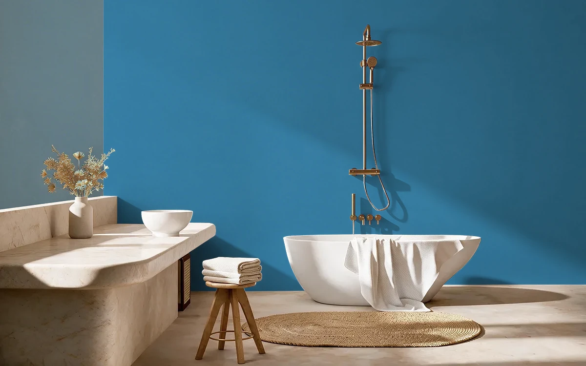 Nippon Paint's BLUE MADONNA color on different wall surfaces.