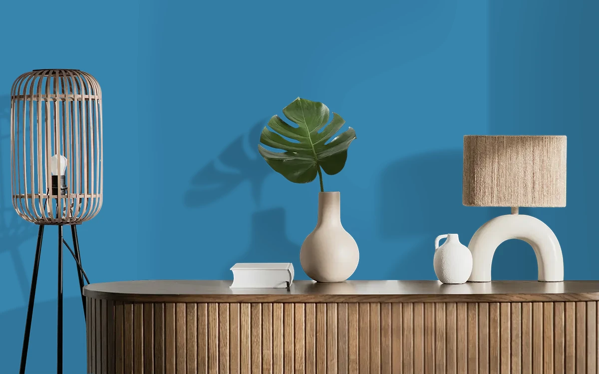 Nippon Paint's BLUE MADONNA color on different wall surfaces.