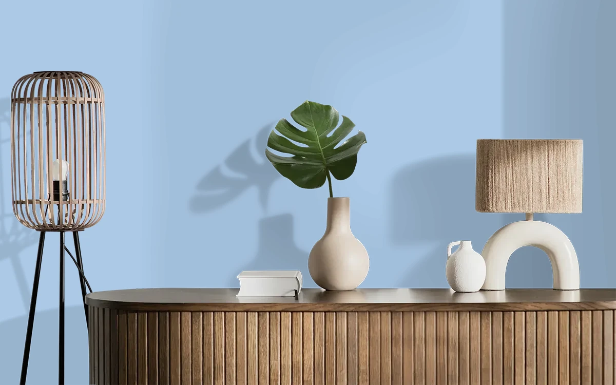 Nippon Paint's BLUE SACHET color on different wall surfaces.