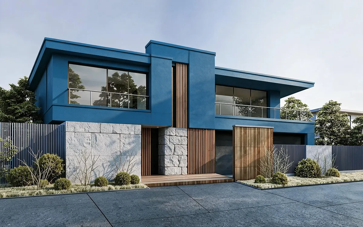 Nippon Paint's BLUE SAPPHIRE color on different wall surfaces.