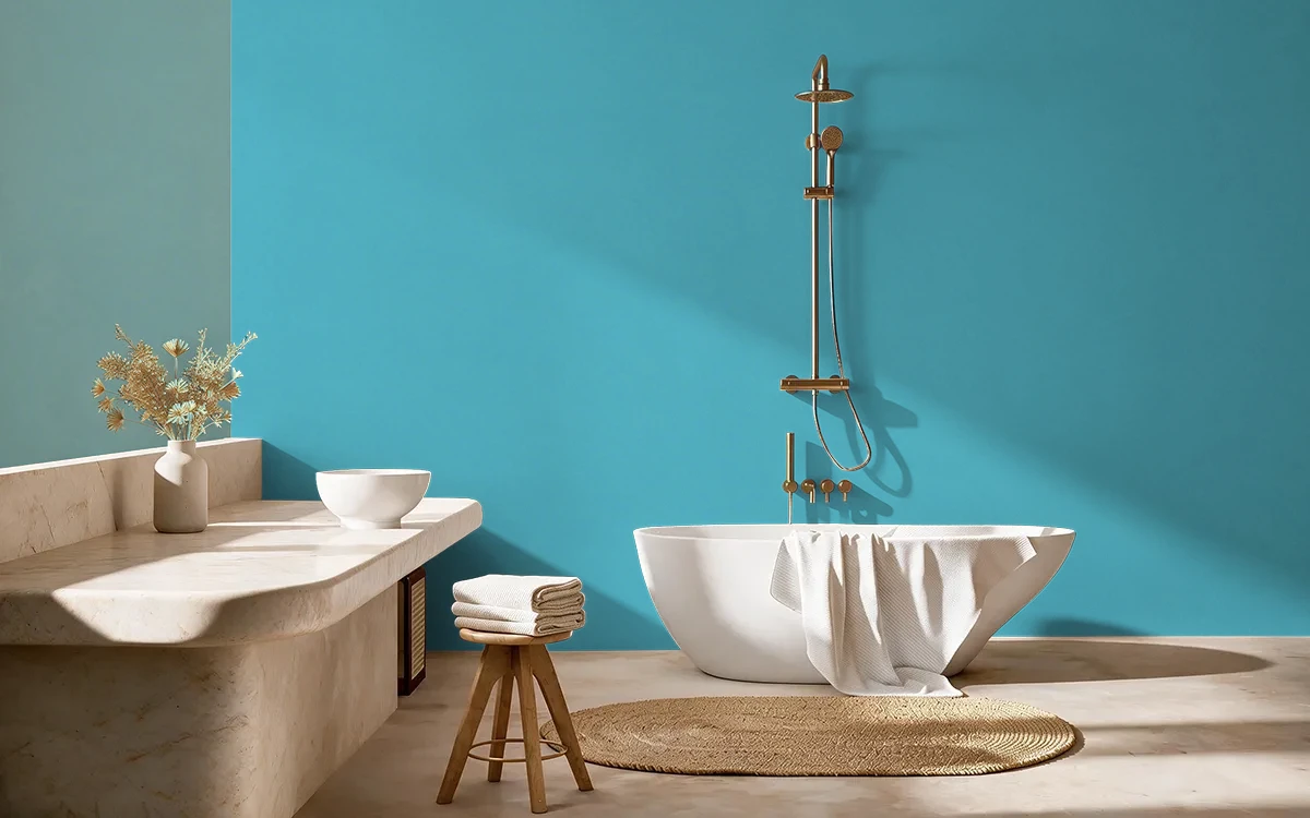 Nippon Paint's BLUE TASSLE color on different wall surfaces.