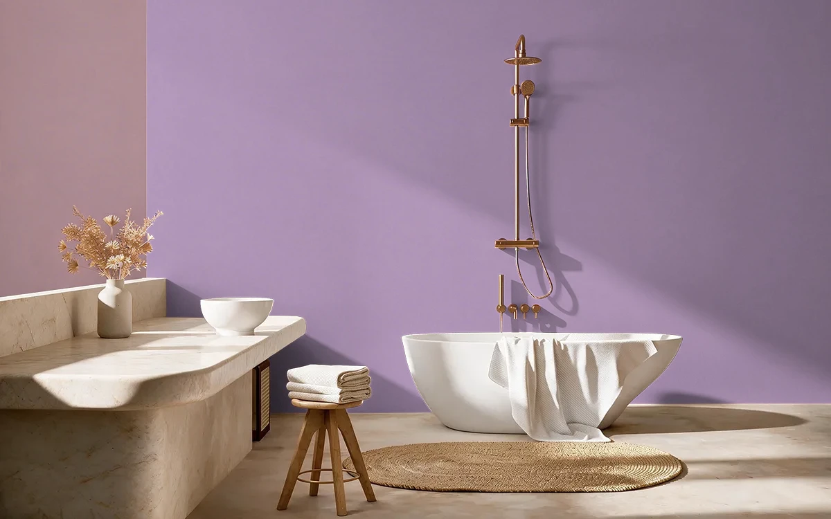 Nippon Paint's BOUQUET VIOLET color on different wall surfaces.