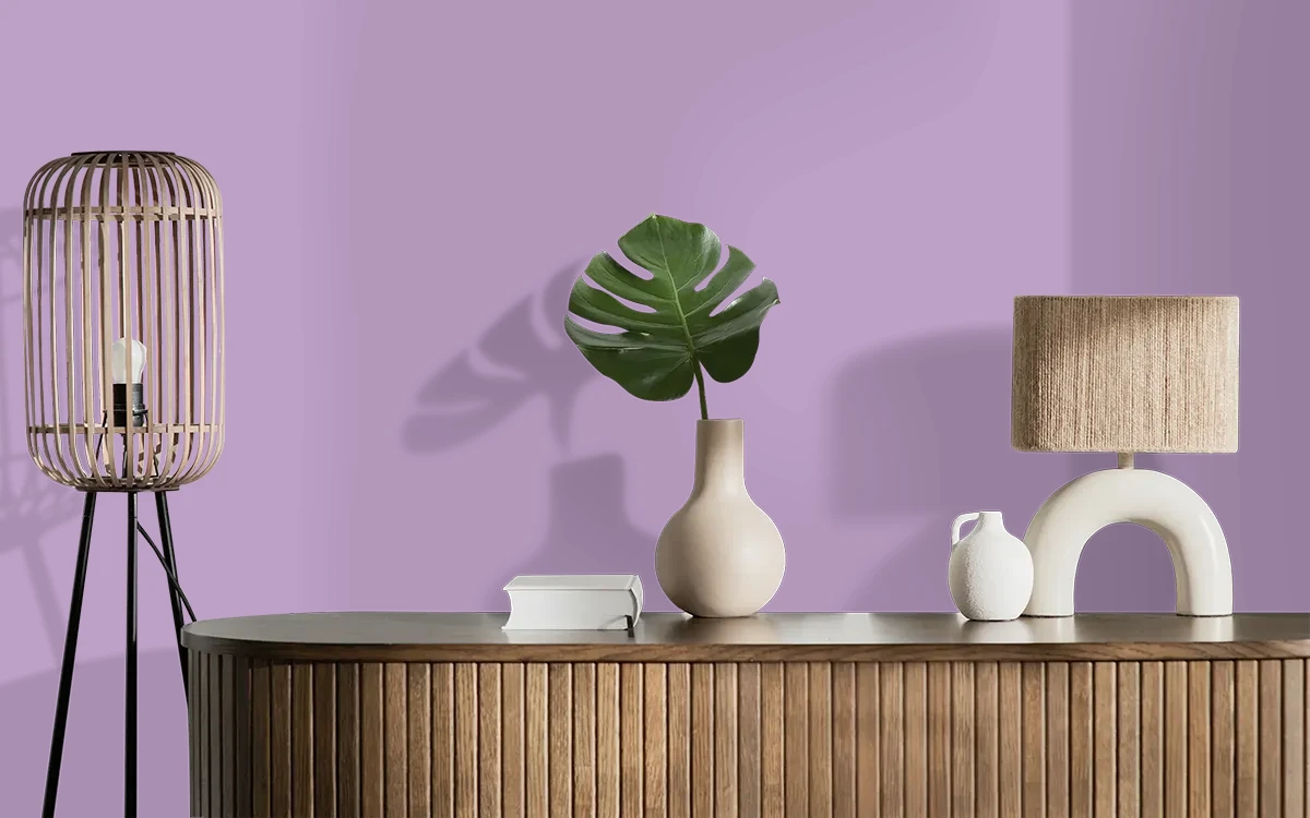 Nippon Paint's BOUQUET VIOLET color on different wall surfaces.