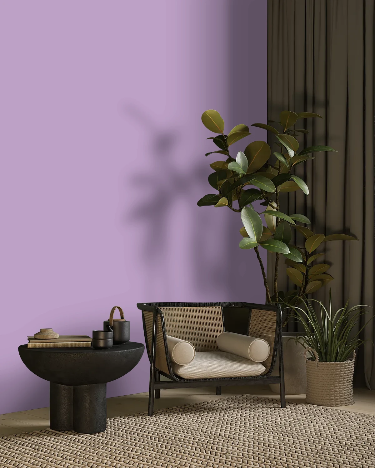 Nippon Paint's BOUQUET VIOLET color on a beautifully decorated wall.