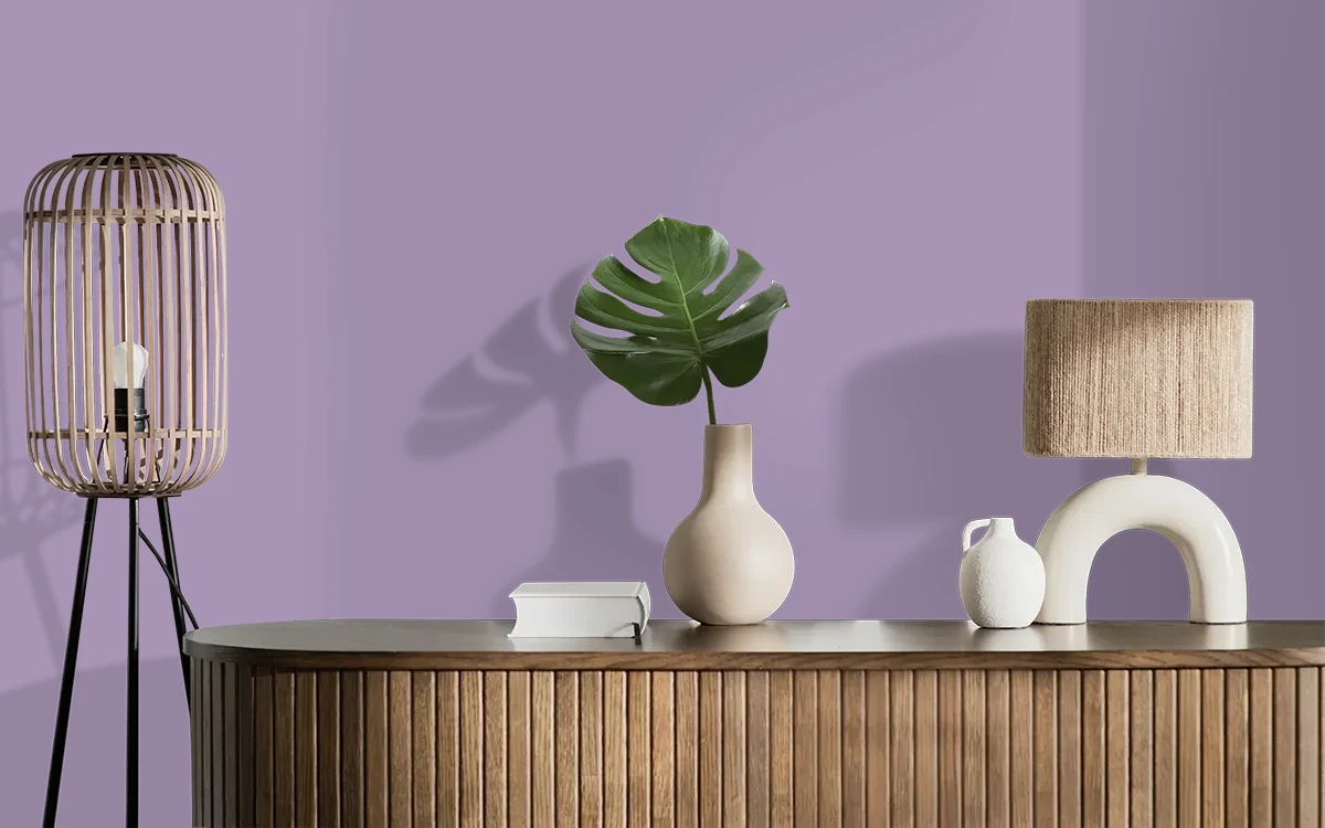 Nippon Paint's BOYSENBERRY BOUQUET color on different wall surfaces.