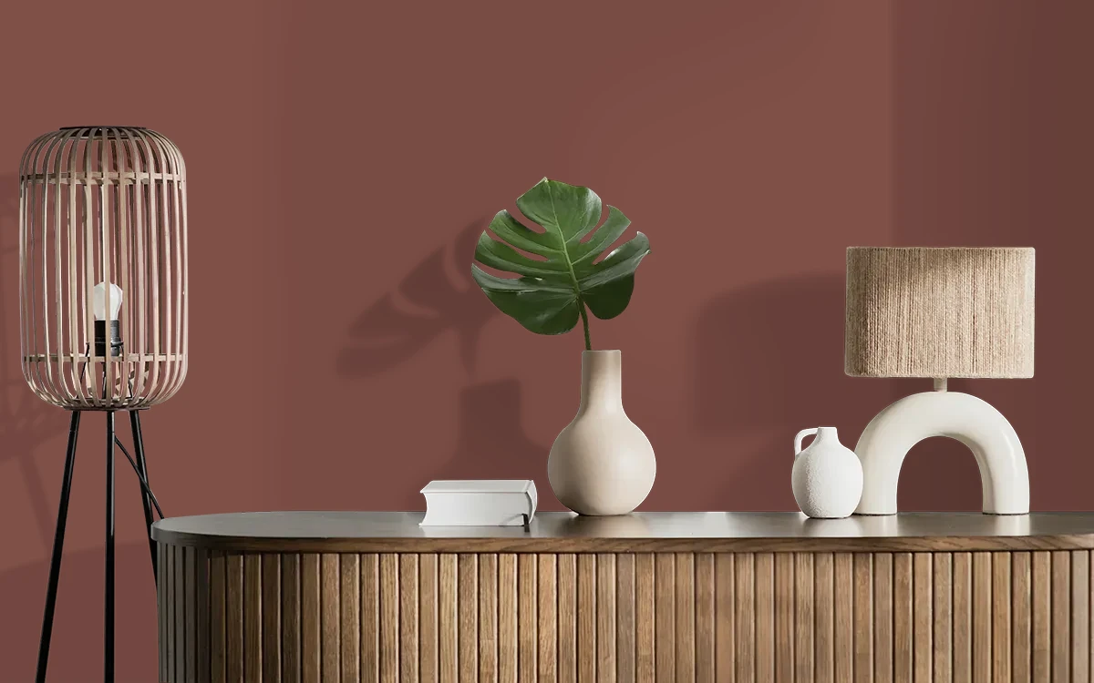 Nippon Paint's BRICK STOVE color on different wall surfaces.