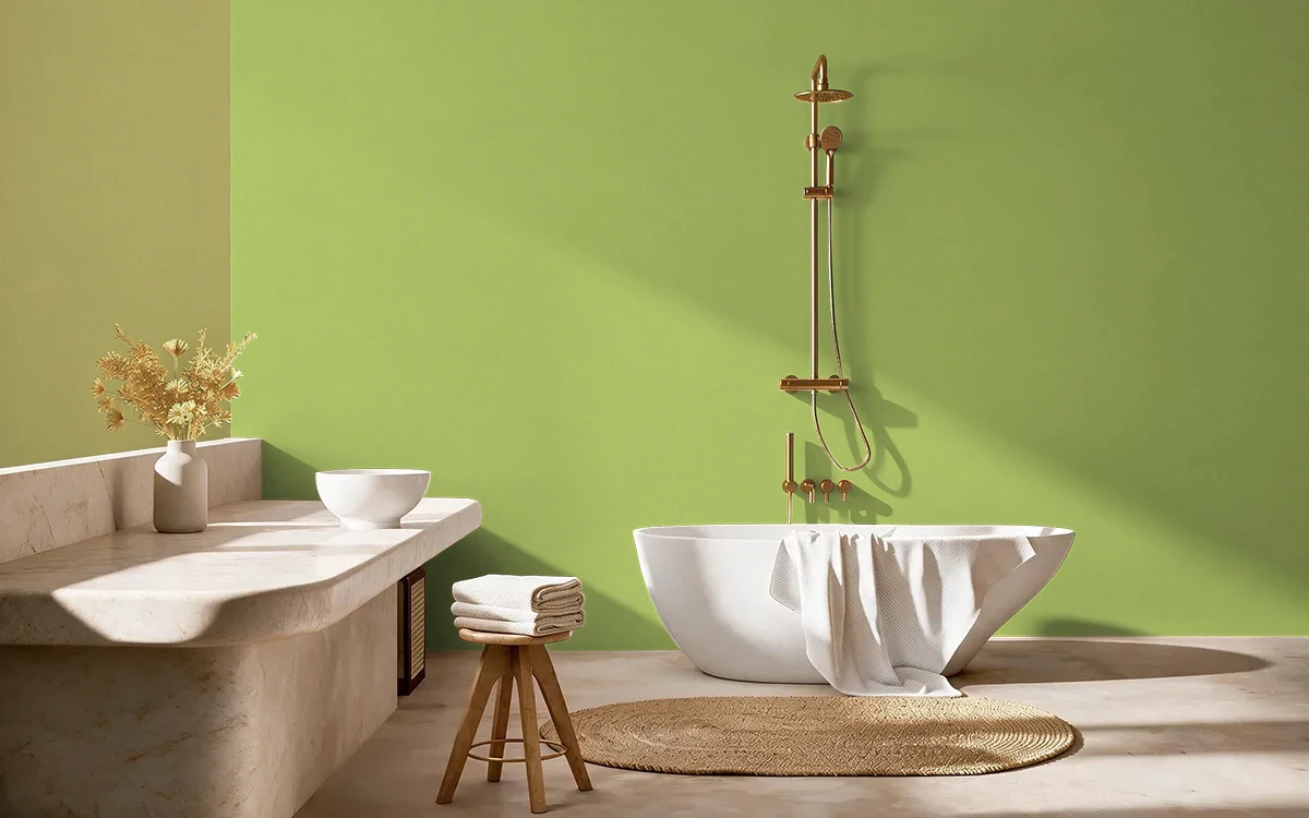 Nippon Paint's BRIGHT GROVE color on different wall surfaces.
