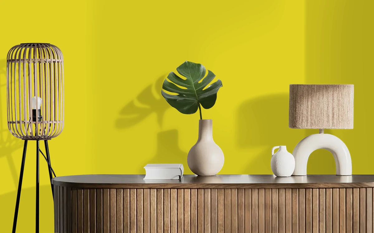 Nippon Paint's BRIGHT LIME color on different wall surfaces.