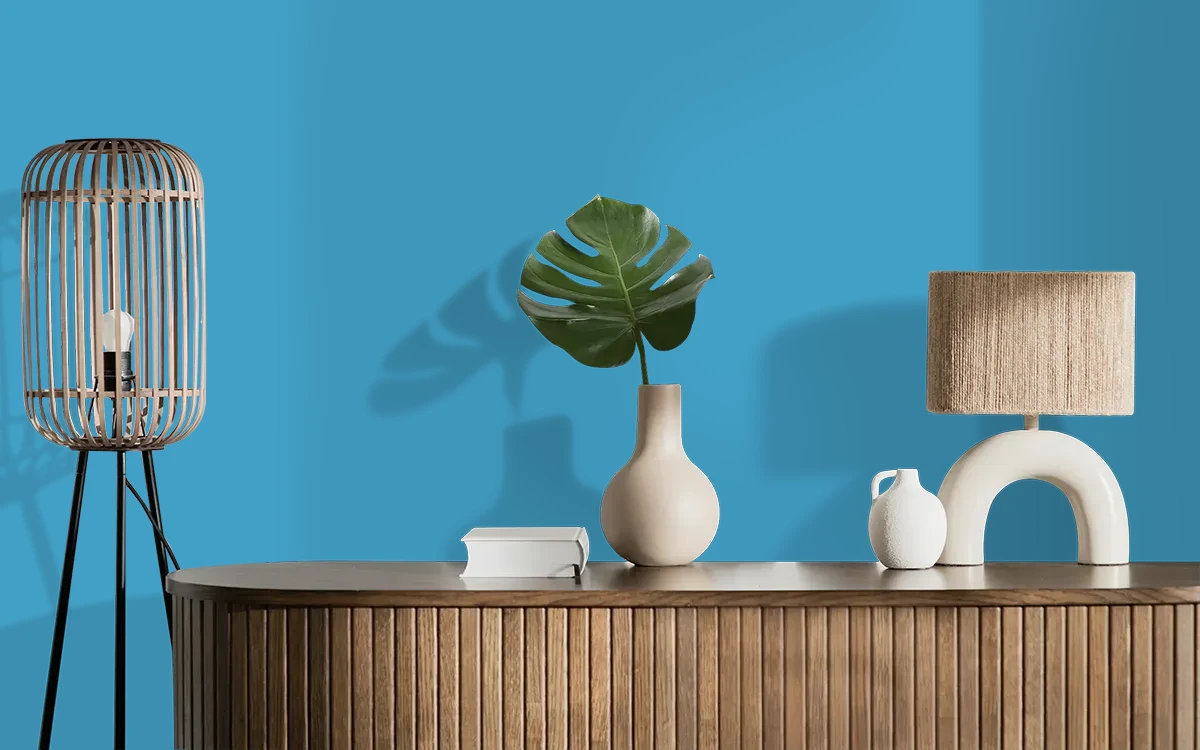 Nippon Paint's BROOKE BLUE color on different wall surfaces.