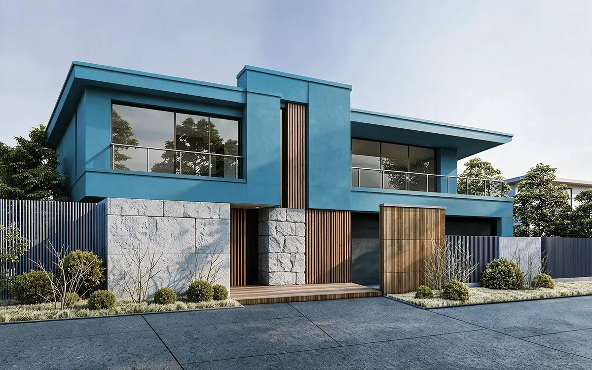 Nippon Paint's BROOKE BLUE color on different wall surfaces.