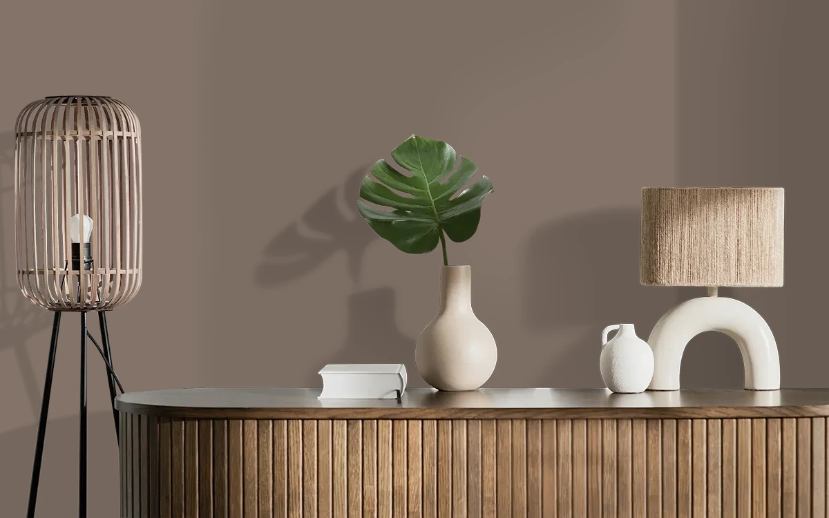 Nippon Paint's BROWN CHURROS color on different wall surfaces.