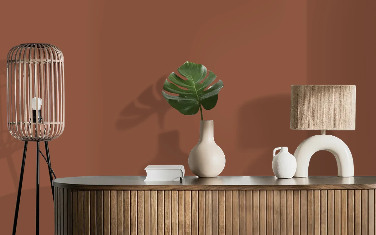 Nippon Paint's BROWN DATES color on different wall surfaces.