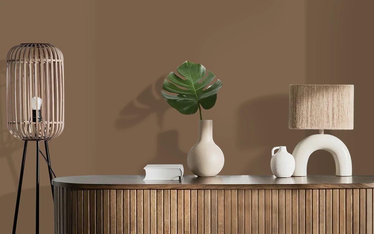 Nippon Paint's BROWN DYE color on different wall surfaces.