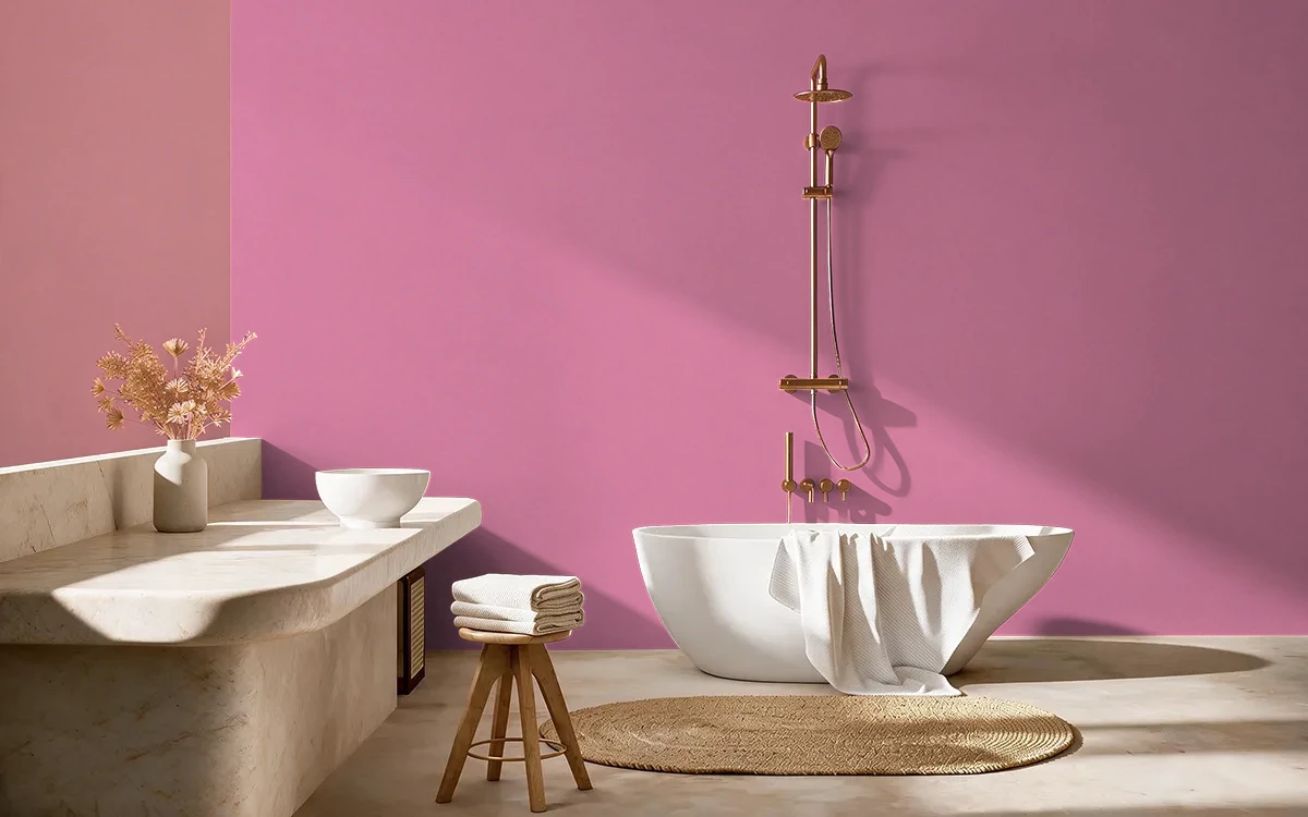Nippon Paint's BUBBLEGUM PINK color on different wall surfaces.