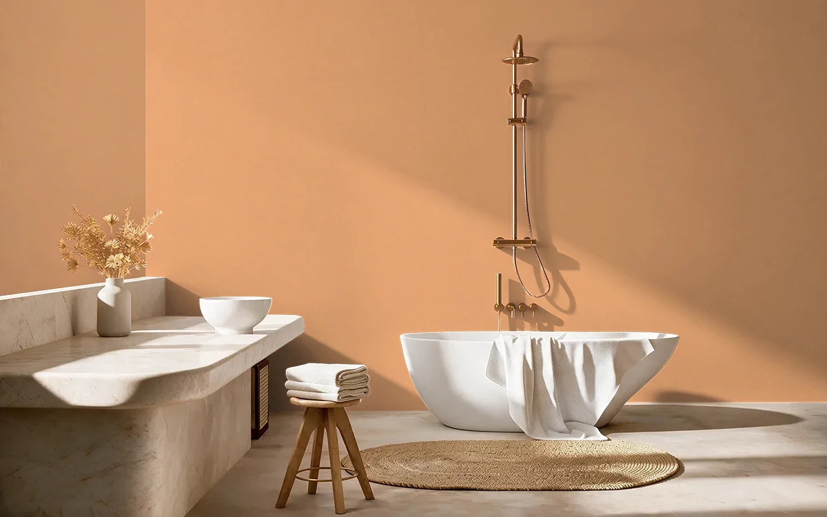 Nippon Paint's BUFFY ORANGE color on different wall surfaces.