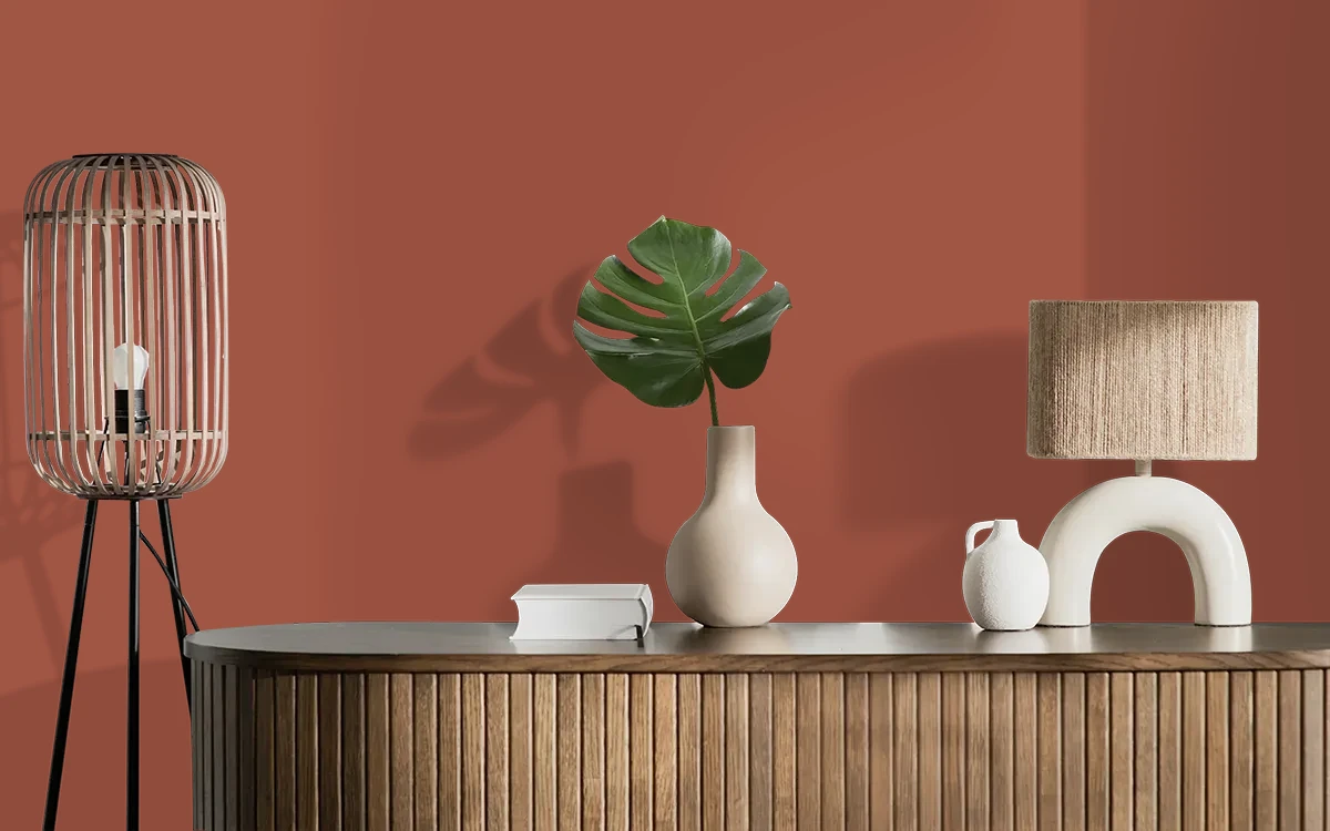 Nippon Paint's BURNT AMBER color on different wall surfaces.