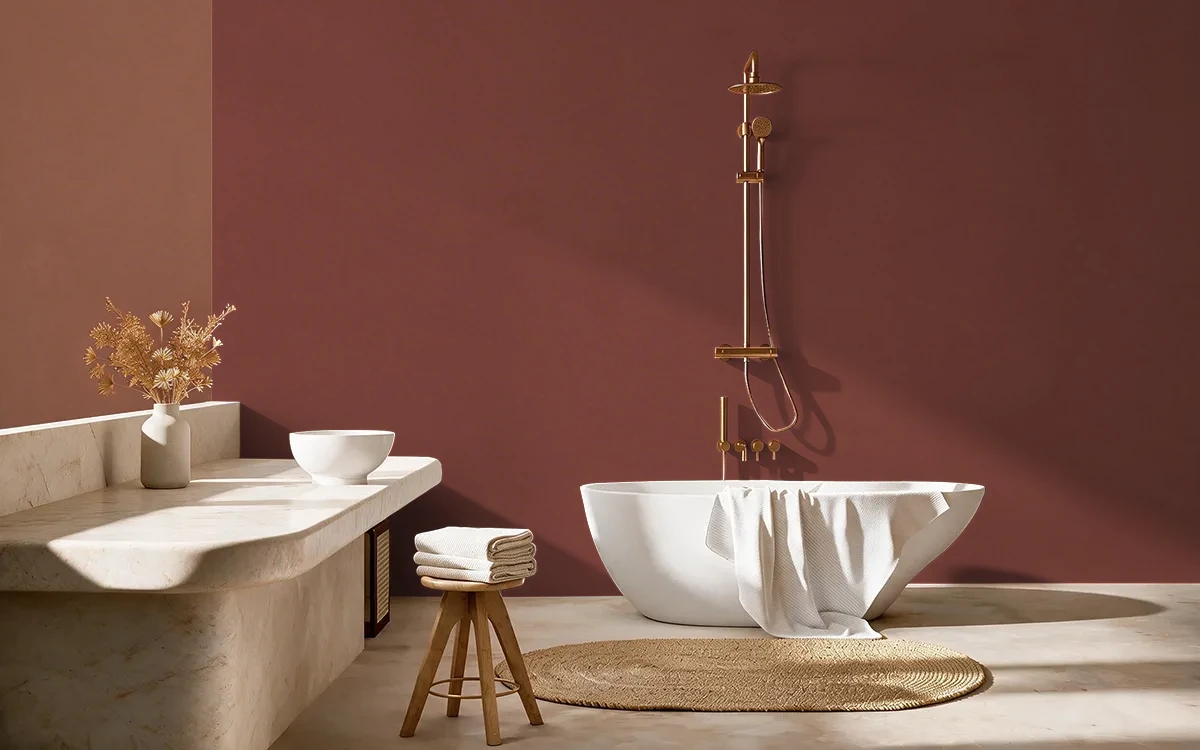 Nippon Paint's BURNT BARK color on different wall surfaces.