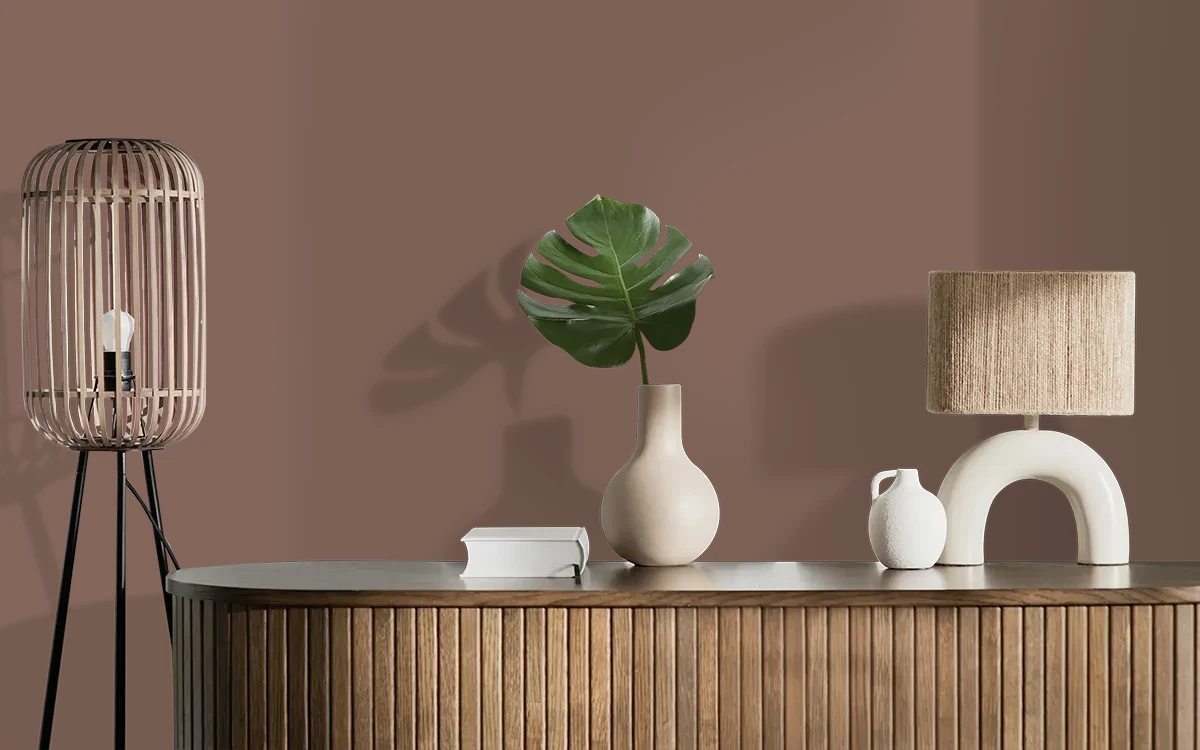 Nippon Paint's BURNT TOAST color on different wall surfaces.