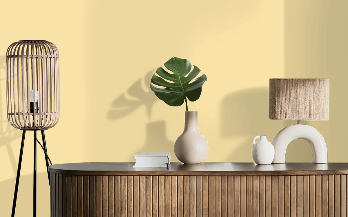 Nippon Paint's BUTTERMELT color on different wall surfaces.