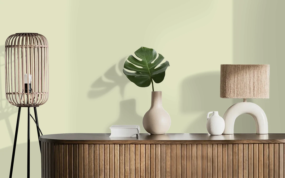 Nippon Paint's BY THE POND color on different wall surfaces.