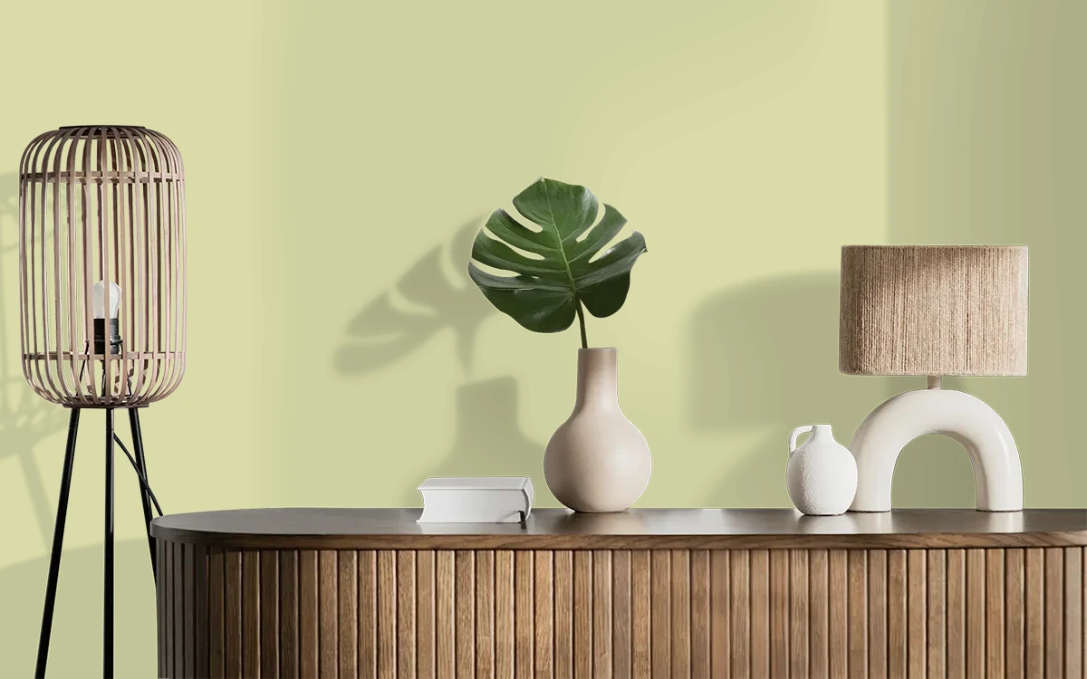 Nippon Paint's CABBAGE GARDEN color on different wall surfaces.