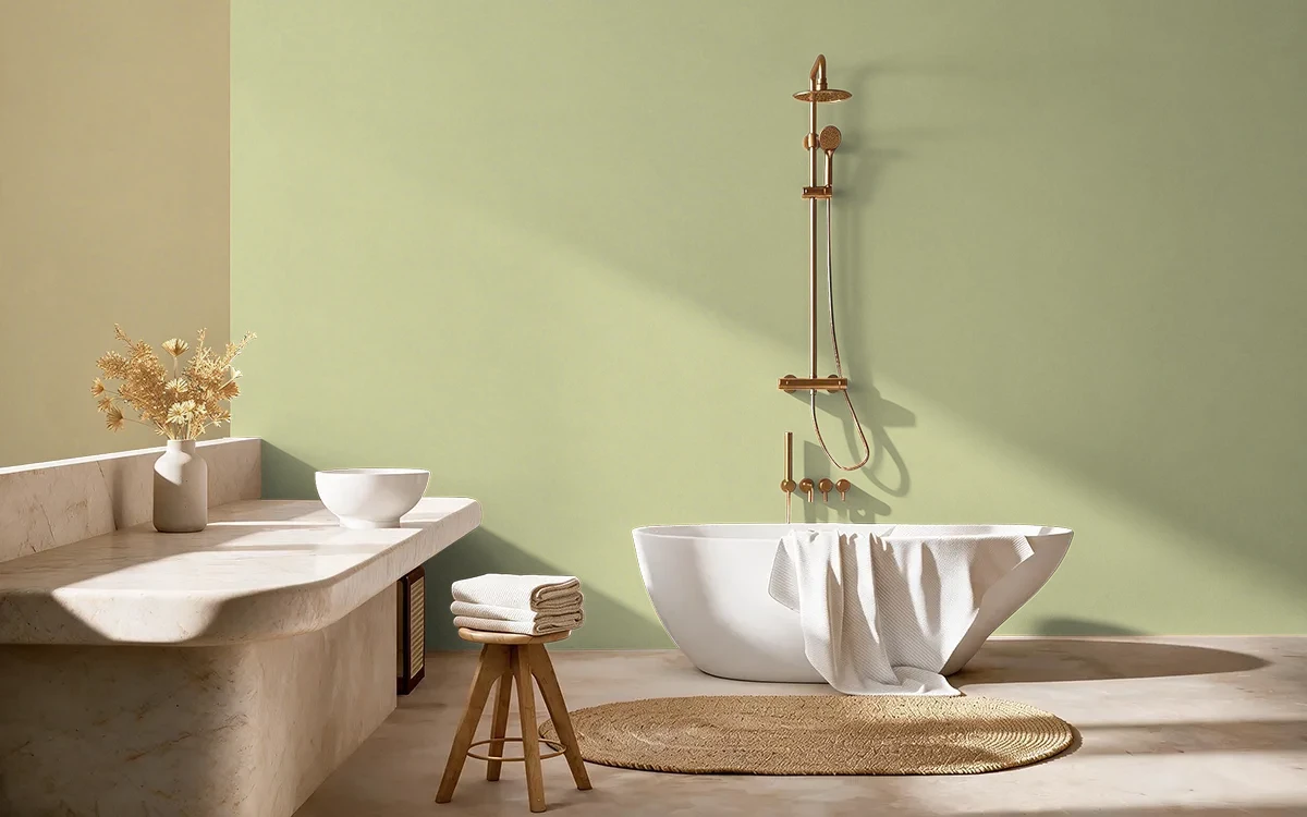 Nippon Paint's CABBAGE GARDEN color on different wall surfaces.