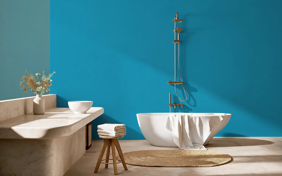 Nippon Paint's CALM OCEAN color on different wall surfaces.