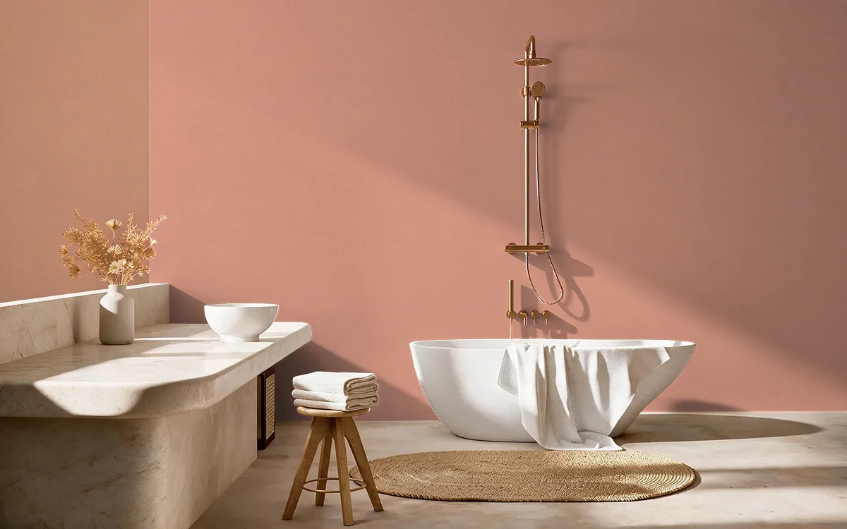 Nippon Paint's CALYPSO CLAY color on different wall surfaces.